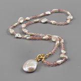 Keshi and rose quartz necklace
