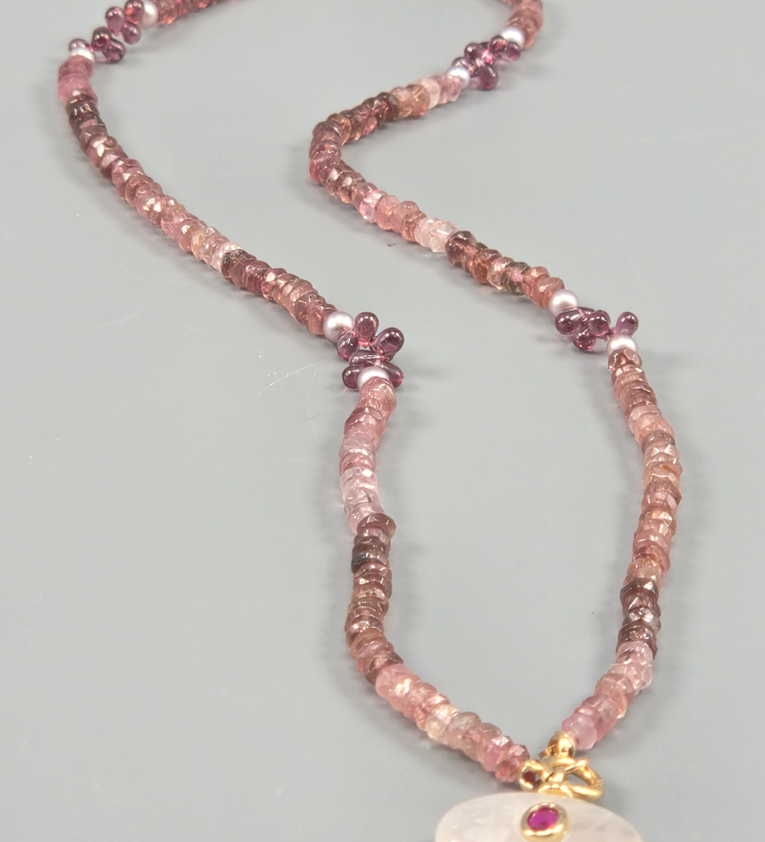 Pink tourmaline and pearl necklace