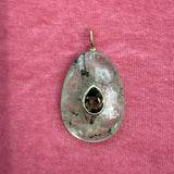 Prehnite and smokey quartz pendant