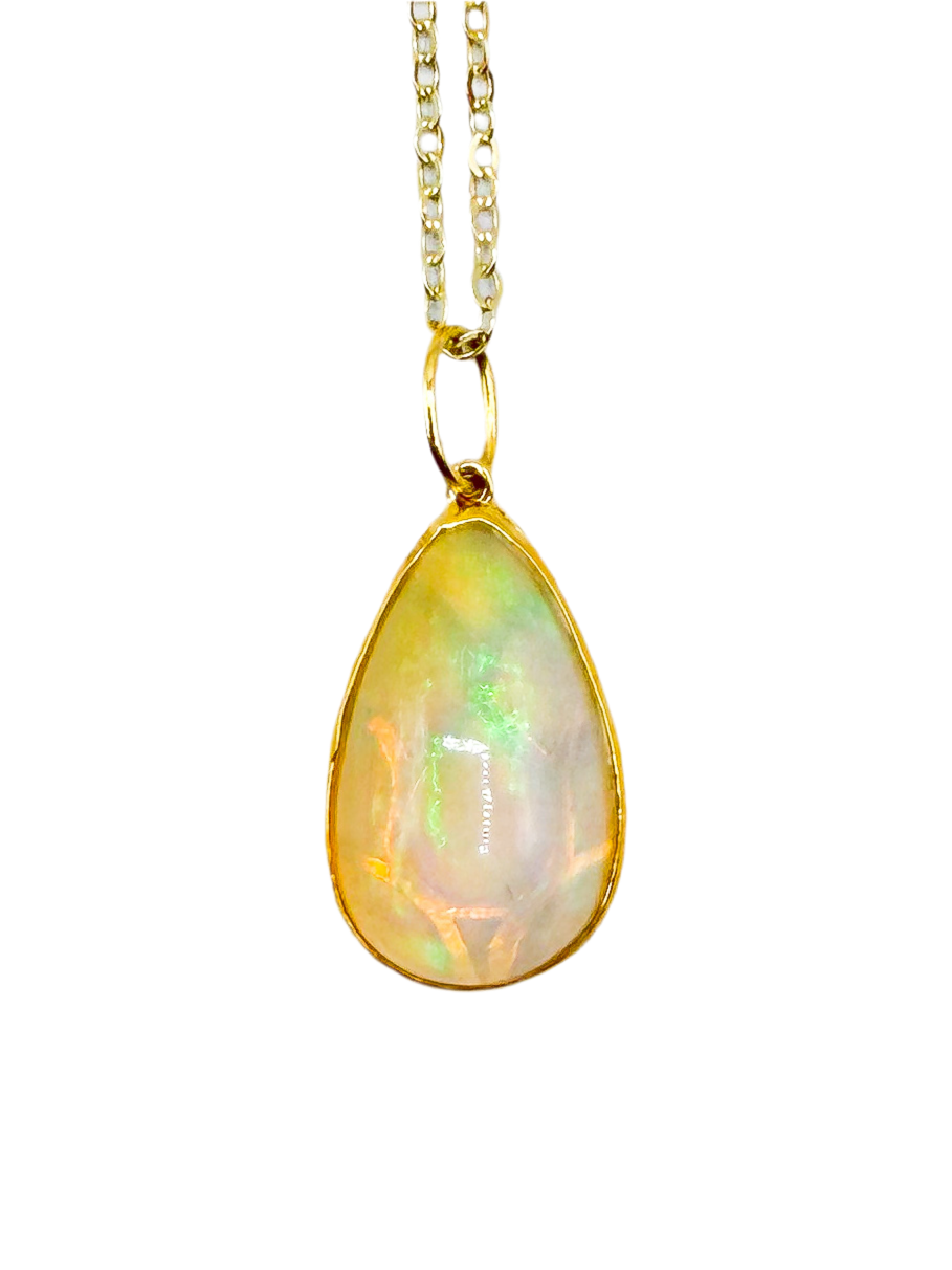 Opal teardrop pendant necklace