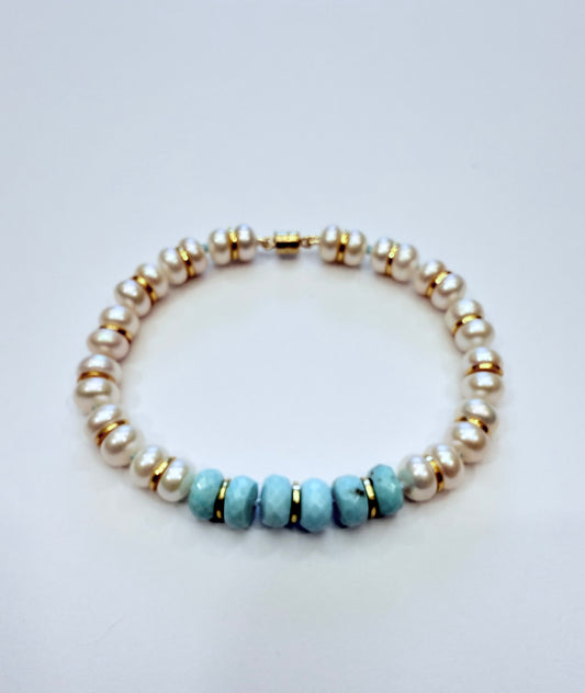 Turquoise and pearl bracelet