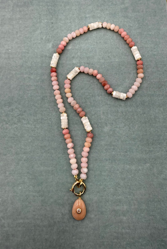 Pink opal and mother of pearl necklace