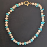 Kingman Turquoise and Freshwater Pearl Necklace