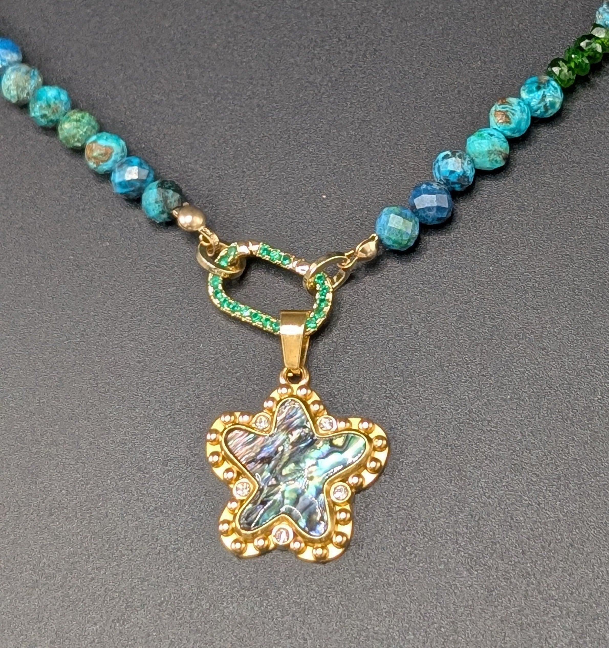 Chrysocolla and diopside necklace